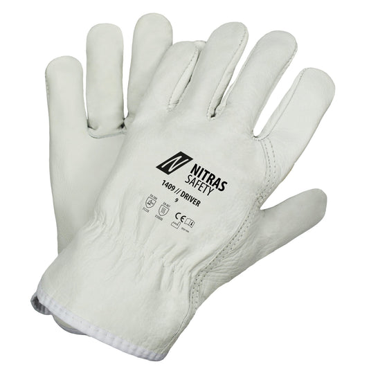NITRAS DRIVER, luvas de couro de flor integral, cinza