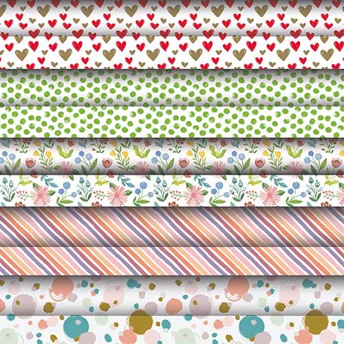 Seis rolos de PAPSTAR papel de embrulho "Fantasy" (3 m x 70 cm) da PAPSTAR GmbH são adequados com os seus padrões coloridos - corações, pontos, flores, listras e círculos - para qualquer embalagem de presente.