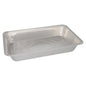 Um recipiente gastronorm Starpak 3 retangular, uma forma de alumínio descartável (8,5 l, 8 cm x 32,6 cm x 52,7 cm), vazio com bordas elevadas e fundo plano sobre um fundo branco simples.