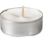 As velas de chá Duni GmbH Ø39 mm, branco, vêm numa caixa de 200 unidades. Cada vela tem um único pavio num suporte redondo prateado, cera lisa e queima durante 4 horas - ideal para o consumo em grande escala com 200 peças por embalagem.