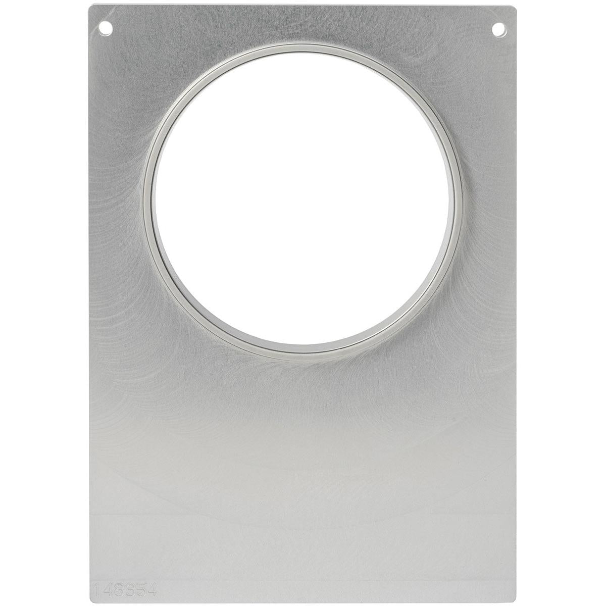 Uma placa de metal plana e retangular com um grande recorte central e dois buracos perto dos cantos superiores, projetada para o cassete DF10/20 para Multi-Tigelas de 350-650 ml da Duni GmbH. A superfície escovada confere-lhe um toque moderno.