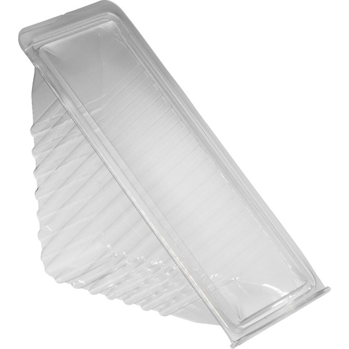 A caixa de sanduíche rPET da Duni GmbH (duplamente transparente, 160x65x85 mm) é feita de material ecológico, possui uma estrutura lateral ondulada e uma tampa dobrável parcialmente aberta para boa visibilidade dos sanduíches. Embalagem com 500 unidades.