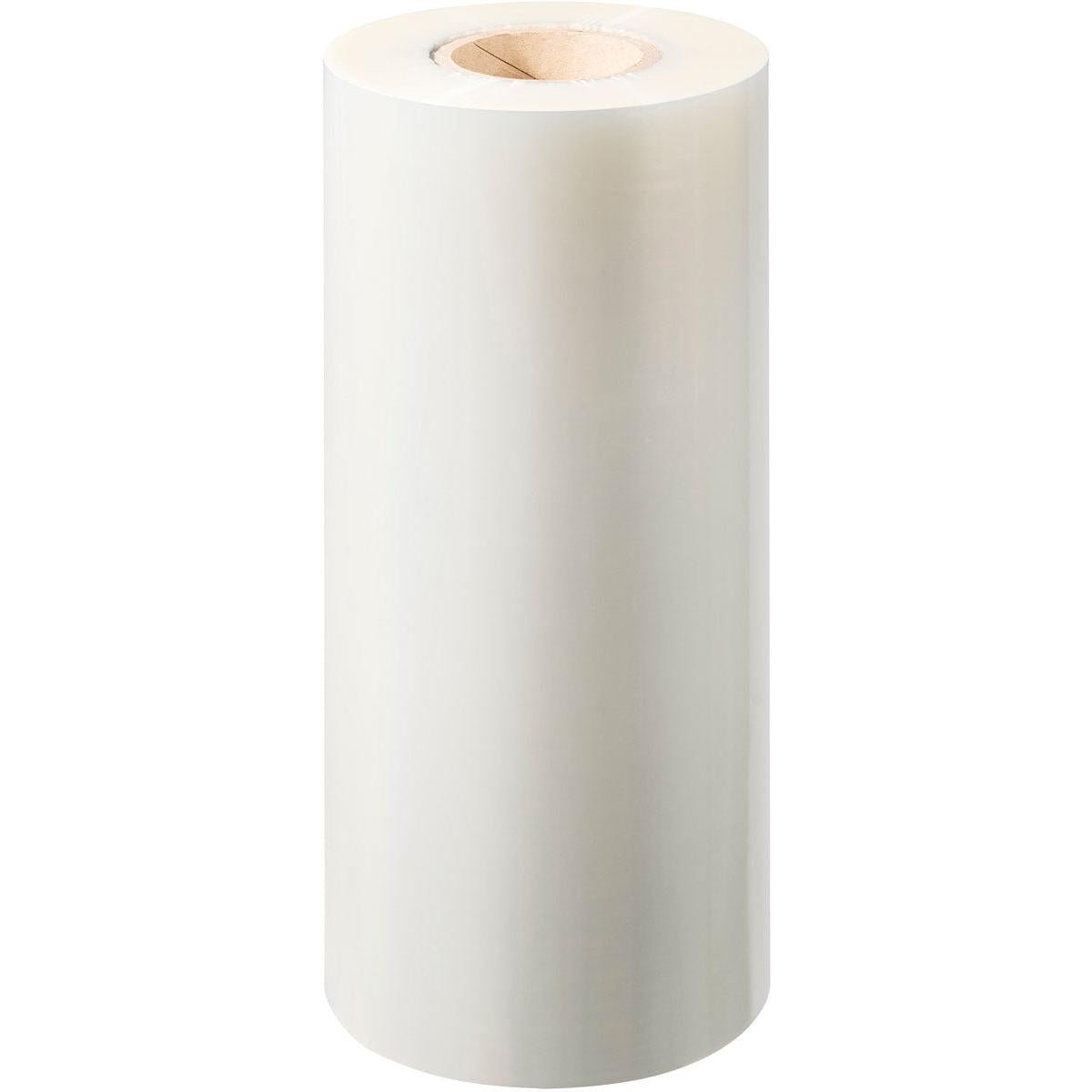 Um grande rolo em pé de Duni GmbH Universalfolie sem Antifog universal com núcleo de papelão visível na extremidade superior, apresentado contra um fundo branco simples.