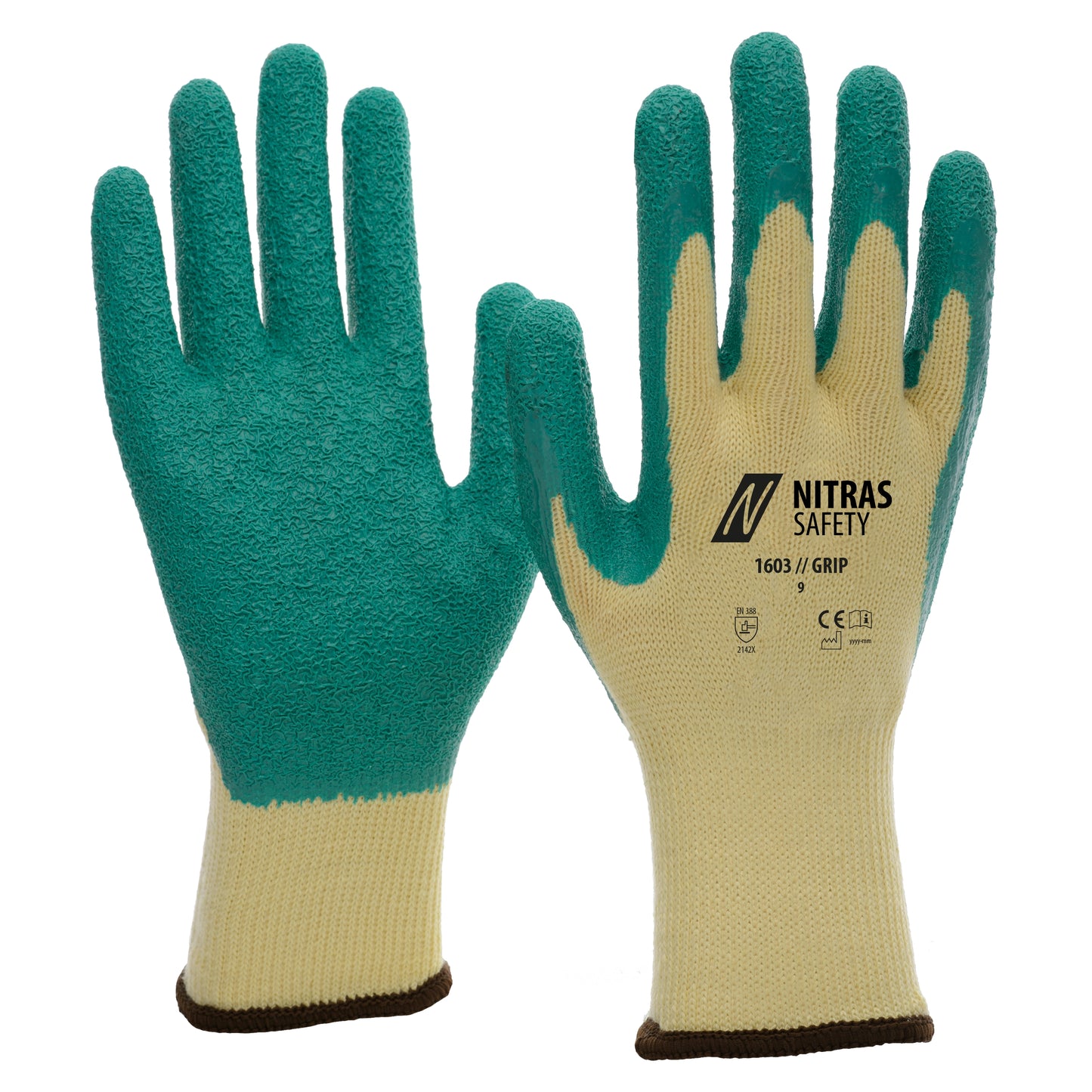 NITRAS GRIP, luvas de látex, amarelo / verde