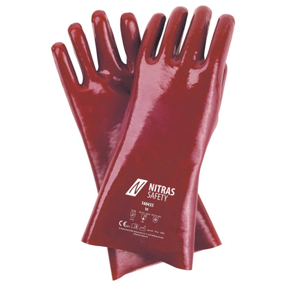 Luvas de proteção química NITRAS, vermelhas, EN 388, EN ISO 374 jersey de algodão | Pacote (12 pares)