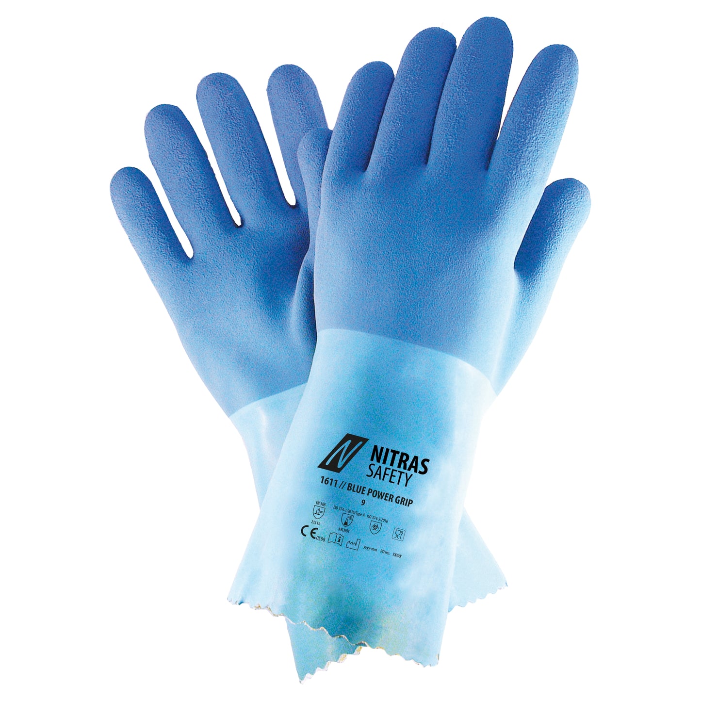 NITRAS BLUE POWER GRIP, luvas de proteção química, azul