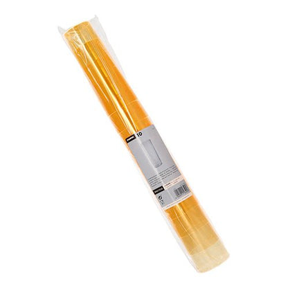 Um rolo de plástico transparente envolve dez copos de long drink Starpak (PS 0,3l, Ø5,85cm × 15,2cm) com um rótulo branco-cinza com o nome da marca Starpak, informações do produto e código de barras no meio.