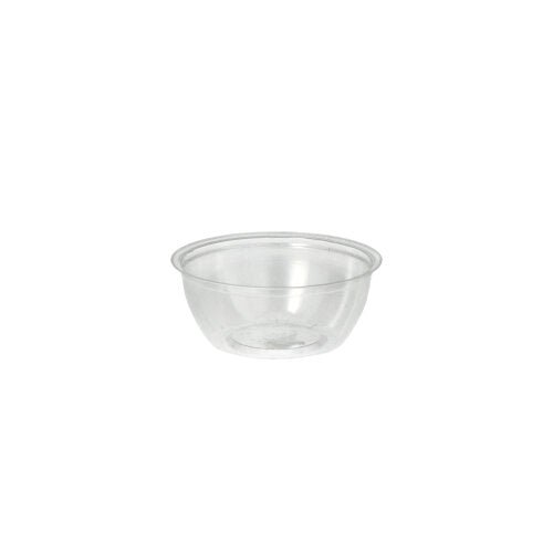 As tigelas de molho Starpak 100 são tigelas PS transparentes e redondas (50 ml, Ø 6,7 cm × 2,7 cm), exibidas de um ângulo ligeiramente elevado em um fundo branco simples - ideal para uso na gastronomia. Embalagem com 100 unidades em filme.