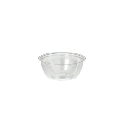 As tigelas de molho Starpak 100 são tigelas PS transparentes e redondas (50 ml, Ø 6,7 cm × 2,7 cm), exibidas de um ângulo ligeiramente elevado em um fundo branco simples - ideal para uso na gastronomia. Embalagem com 100 unidades em filme.