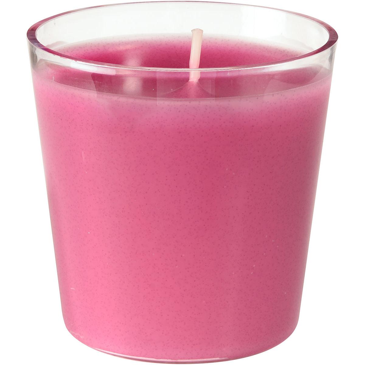 A recarga Switch & Shine da Duni GmbH é uma recarga de cera rosa em um vidro claro, com um pavio branco centralmente posicionado. A cera suave oferece cerca de 30h de tempo de combustão e preenche o recipiente de 65 x 65 mm para um prazer duradouro.