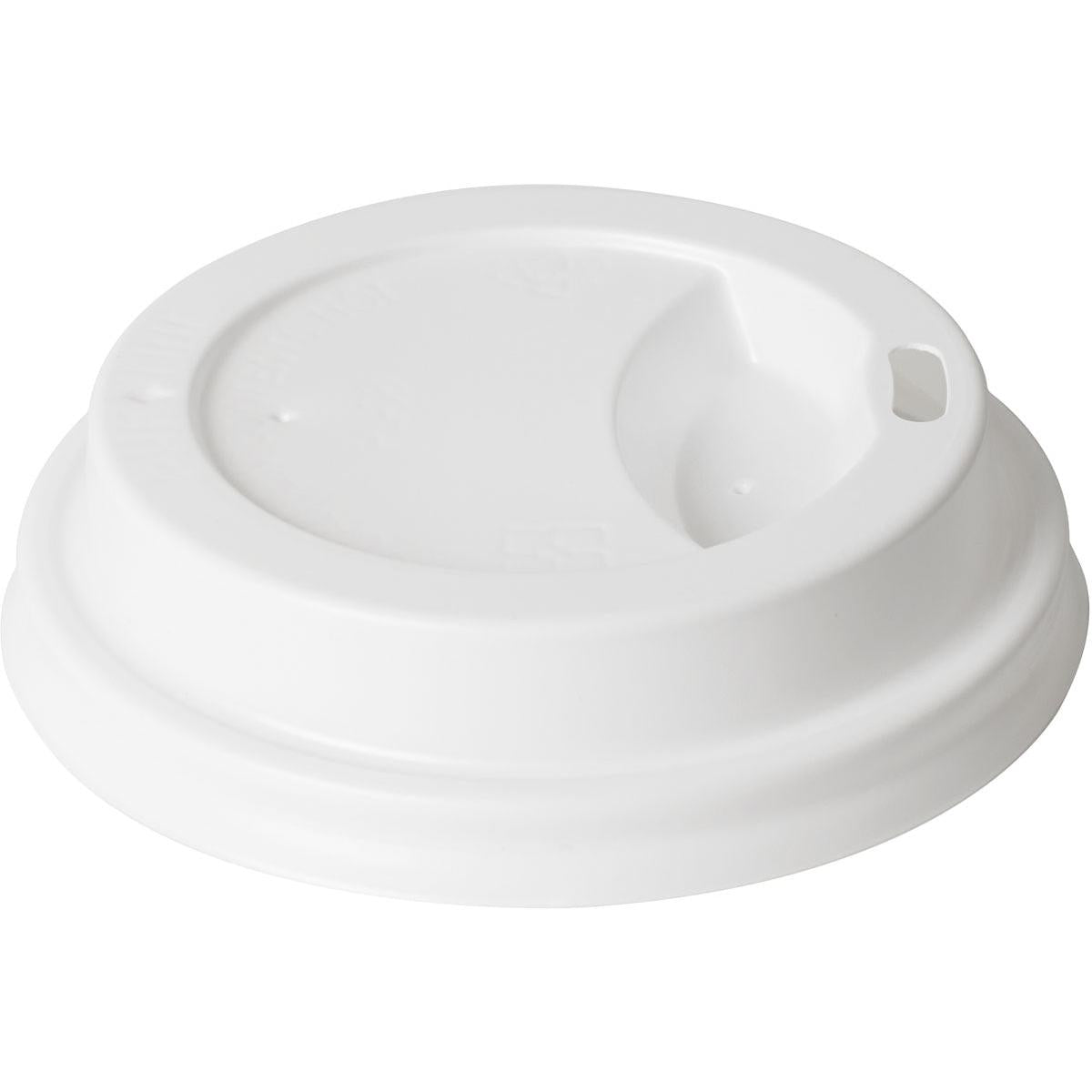 A tampa para 159922 Branco PS da Duni GmbH é uma tampa de poliestireno branca para embalagens de alimentos com borda elevada, pequeno orifício oval para beber e área de beber recuada. Ela é entregue em embalagens práticas de 100 unidades.