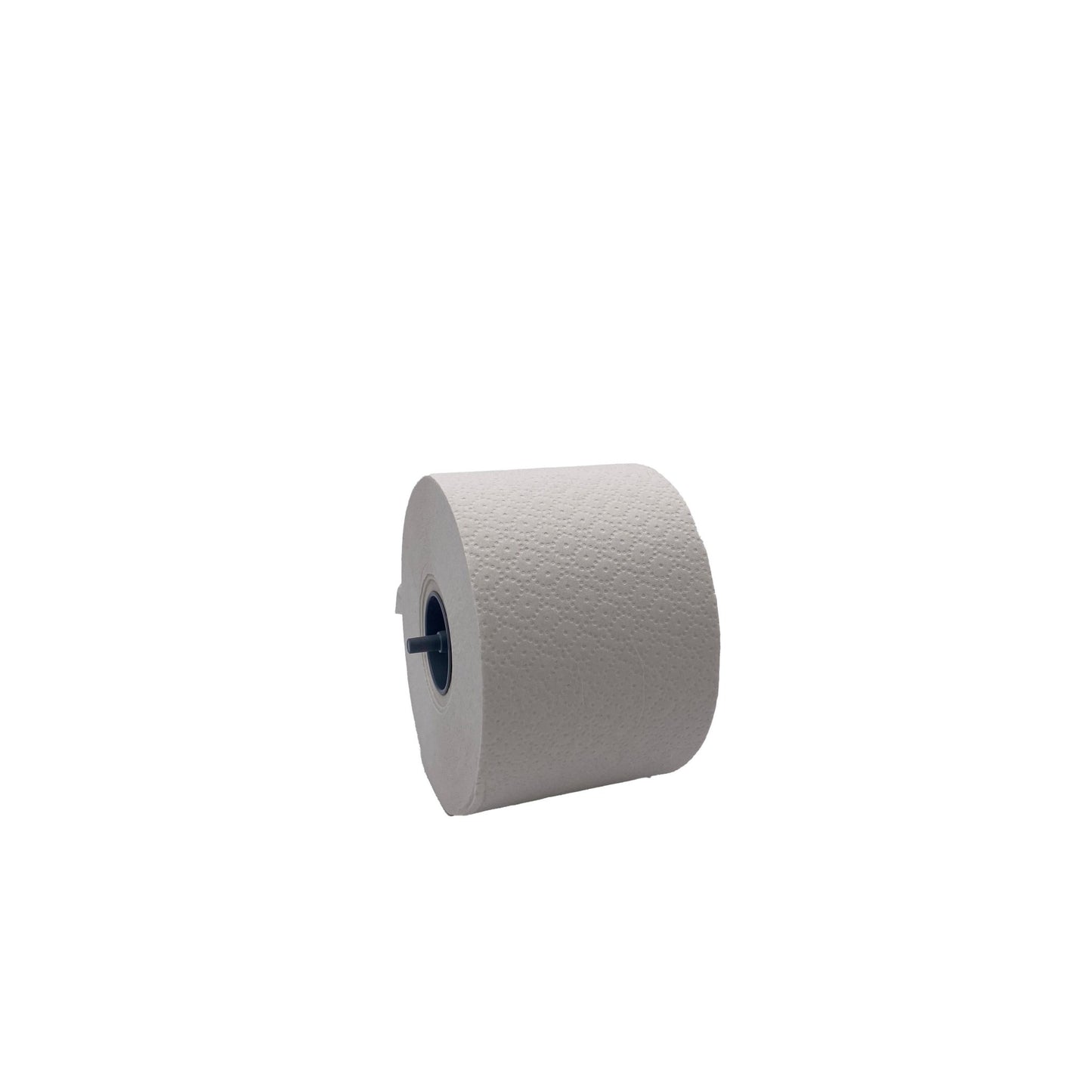 Um grande rolo de papel higiénico reciclado branco CWS (25 g/m²) com núcleo preto, ilustrado em fundo branco. Entregue numa embalagem de cartão ecológica, cada embalagem contém 36 rolos de papel higiénico reciclado da CWS.