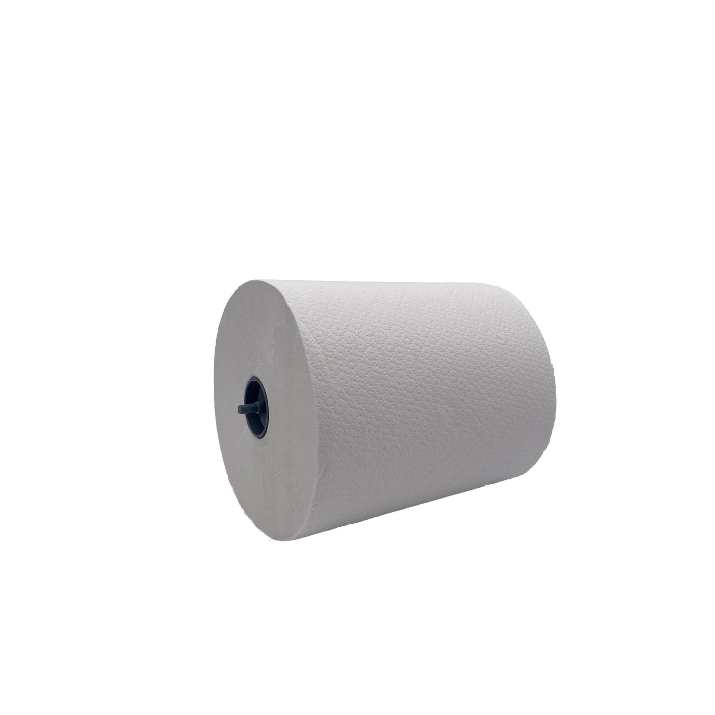 Um grande rolo de papel CWS branco, de duas camadas, da CWS, com núcleo de plástico azul, conhecido pela sua elevada capacidade de absorção, está representado na horizontal sobre um fundo branco.