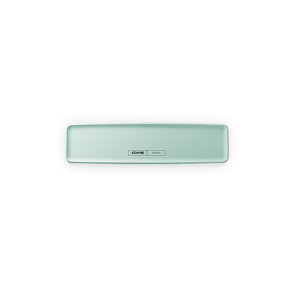 Um dispositivo retangular, verde-claro, com bordas arredondadas e uma etiqueta central com a inscrição "CWS PureLine Frontpanel para PureLine Air Bar" é exibido sobre um fundo branco.