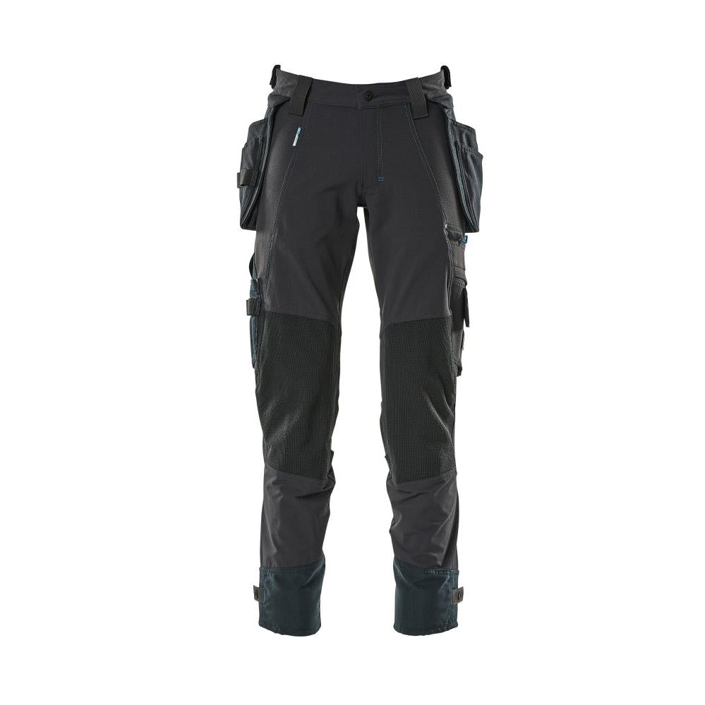 Calças com bolsos suspensos, calças stretch, preto-azul