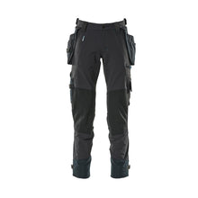 Calças com bolsos suspensos, calças stretch, preto-azul