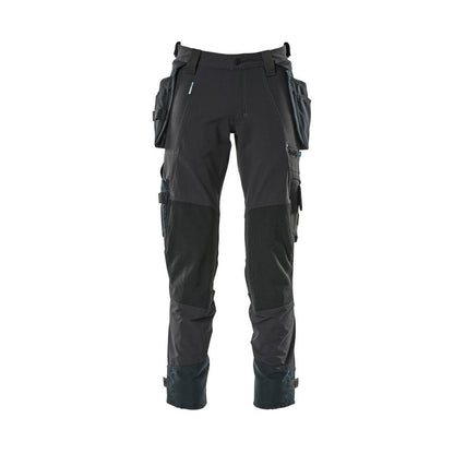 Calças com bolsos suspensos, calças stretch, preto-azul