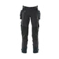 Calças com bolsos suspensos, calças stretch, preto-azul