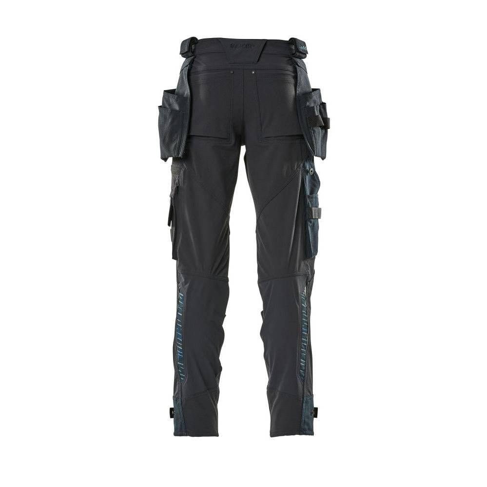 Calças com bolsos suspensos, calças stretch, preto-azul