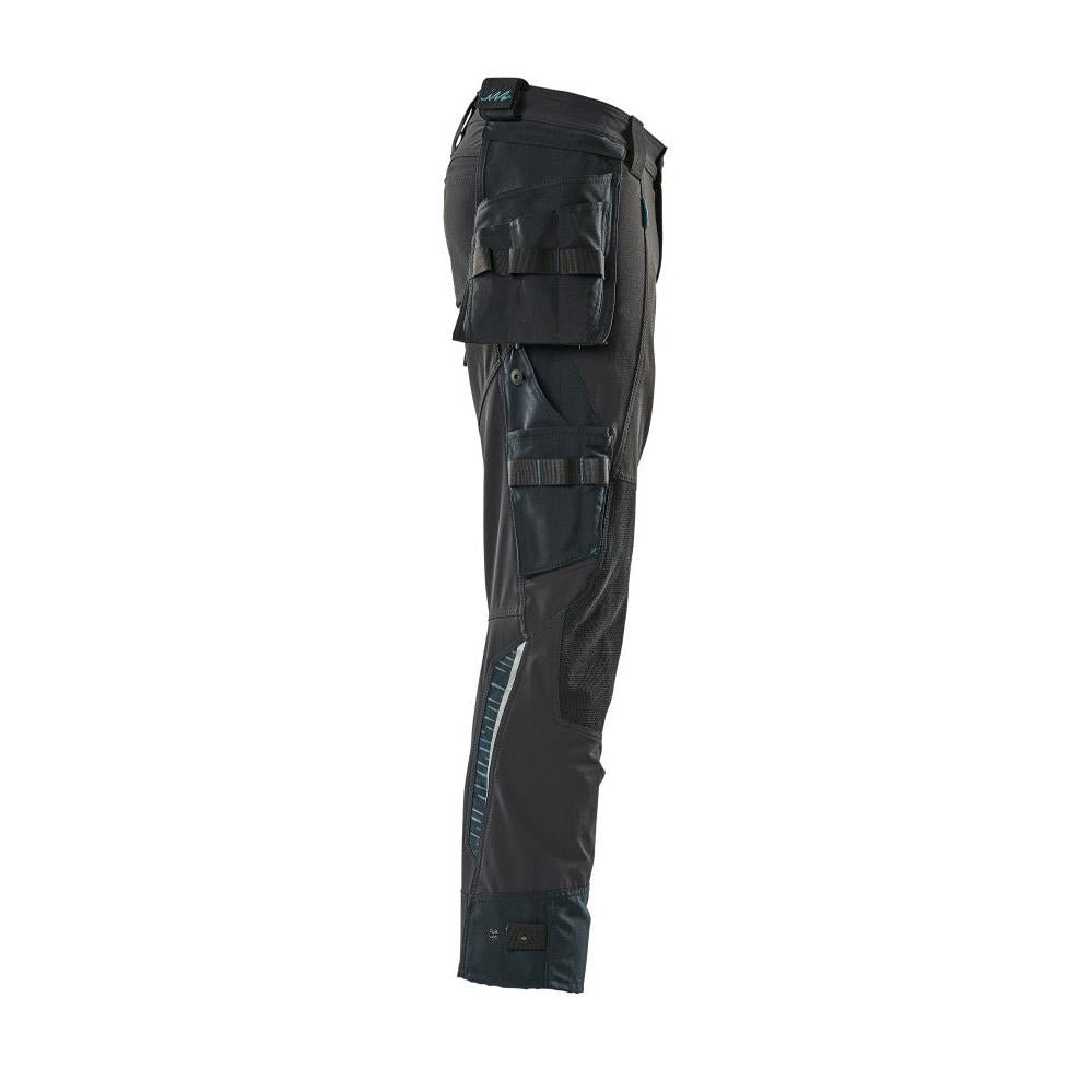 Calças com bolsos suspensos, calças stretch, preto-azul