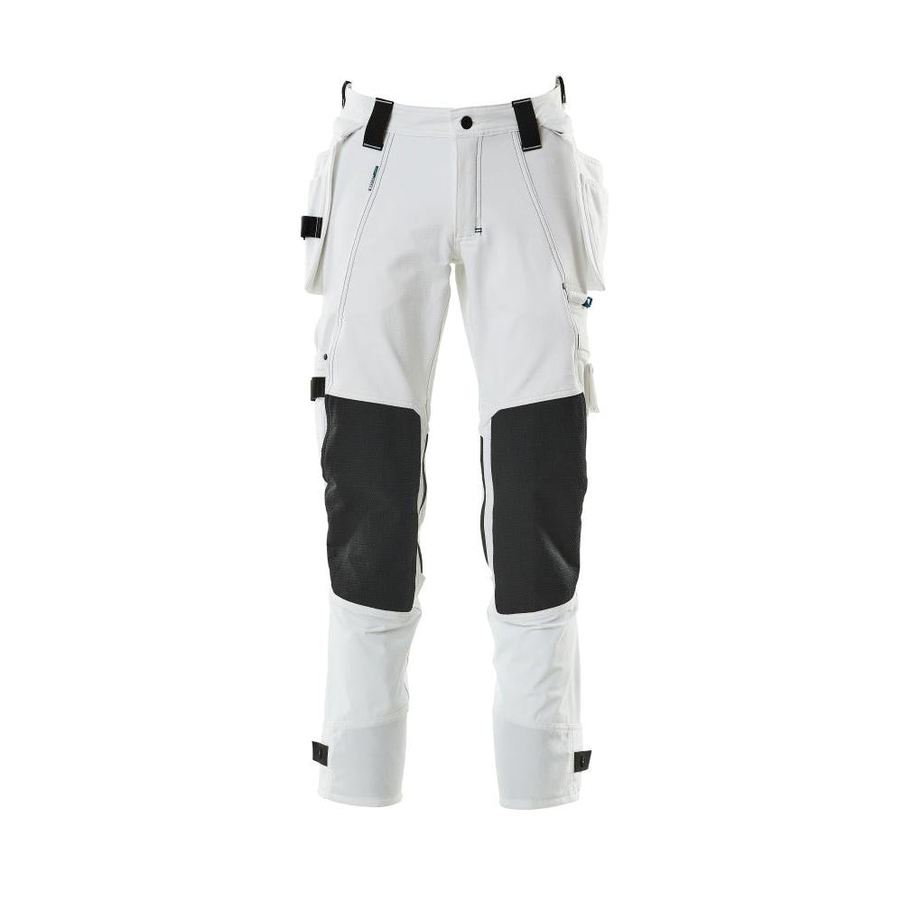Calças com bolsos suspensos, calças stretch, brancas