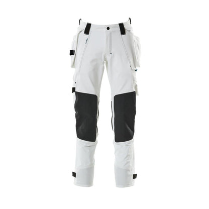 Calças com bolsos suspensos, calças stretch, brancas