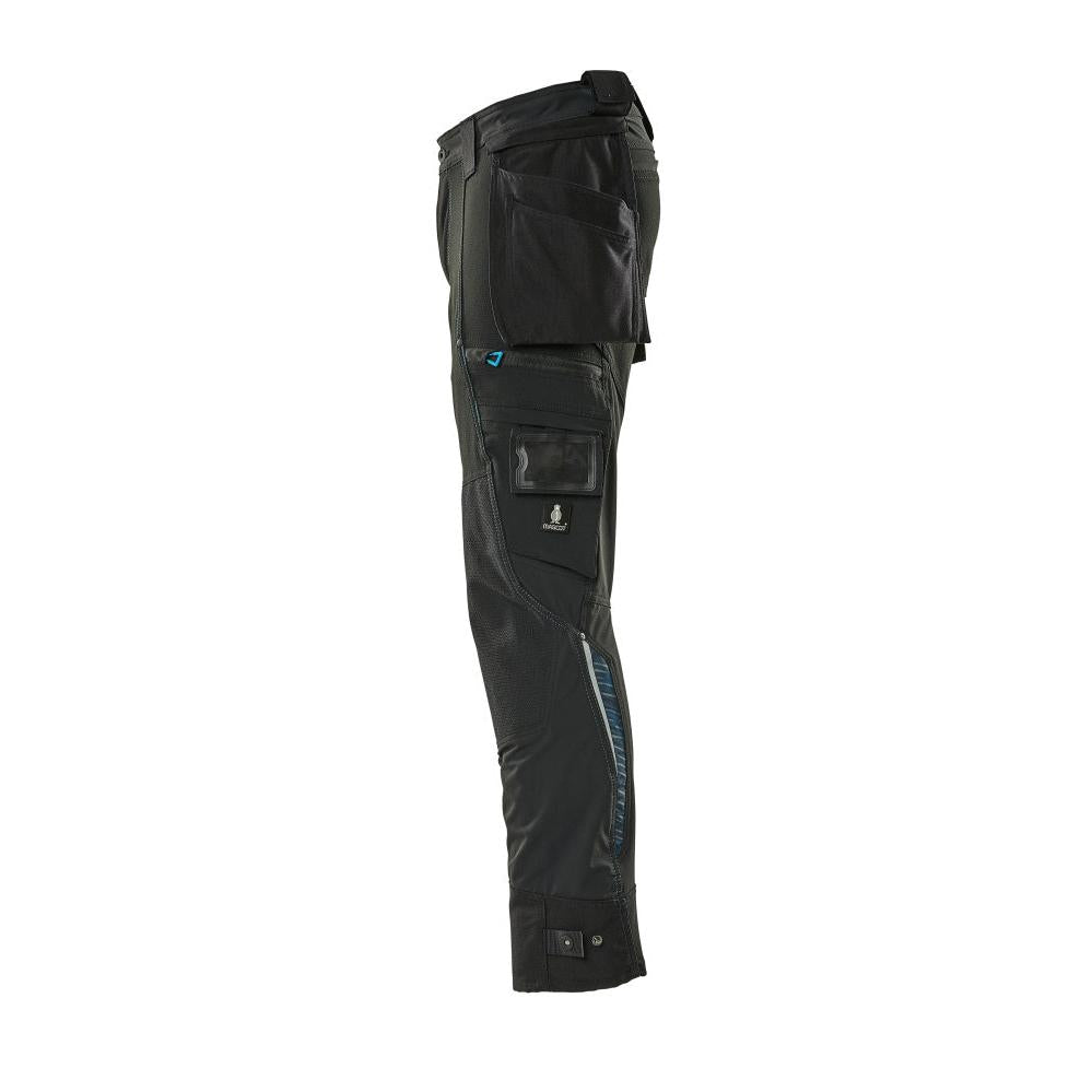 Calças com bolsos suspensos, calças stretch, pretas