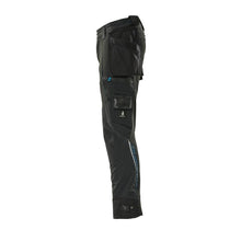 Calças com bolsos suspensos, calças stretch, pretas