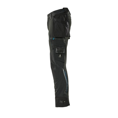 Calças com bolsos suspensos, calças stretch, pretas