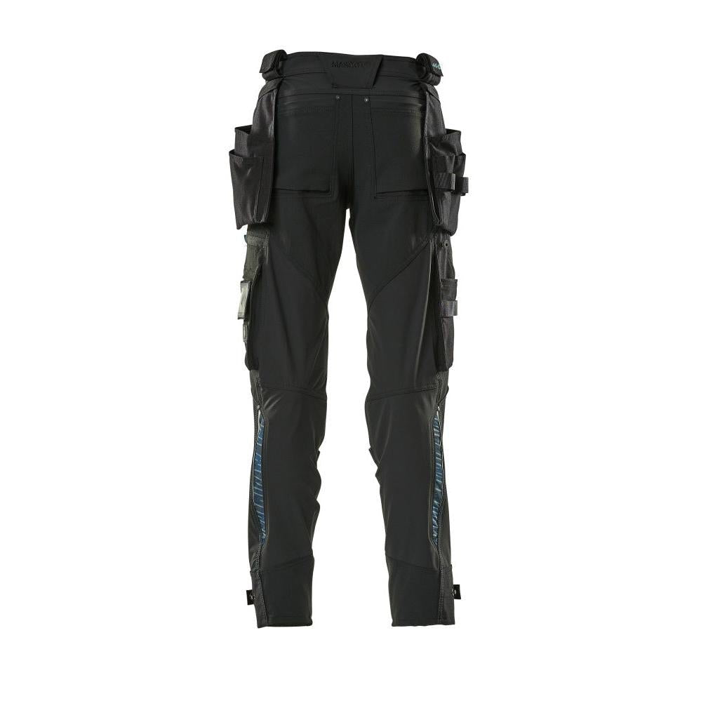 Calças com bolsos suspensos, calças stretch, pretas