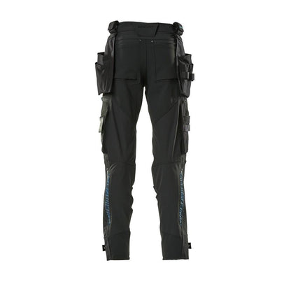 Calças com bolsos suspensos, calças stretch, pretas