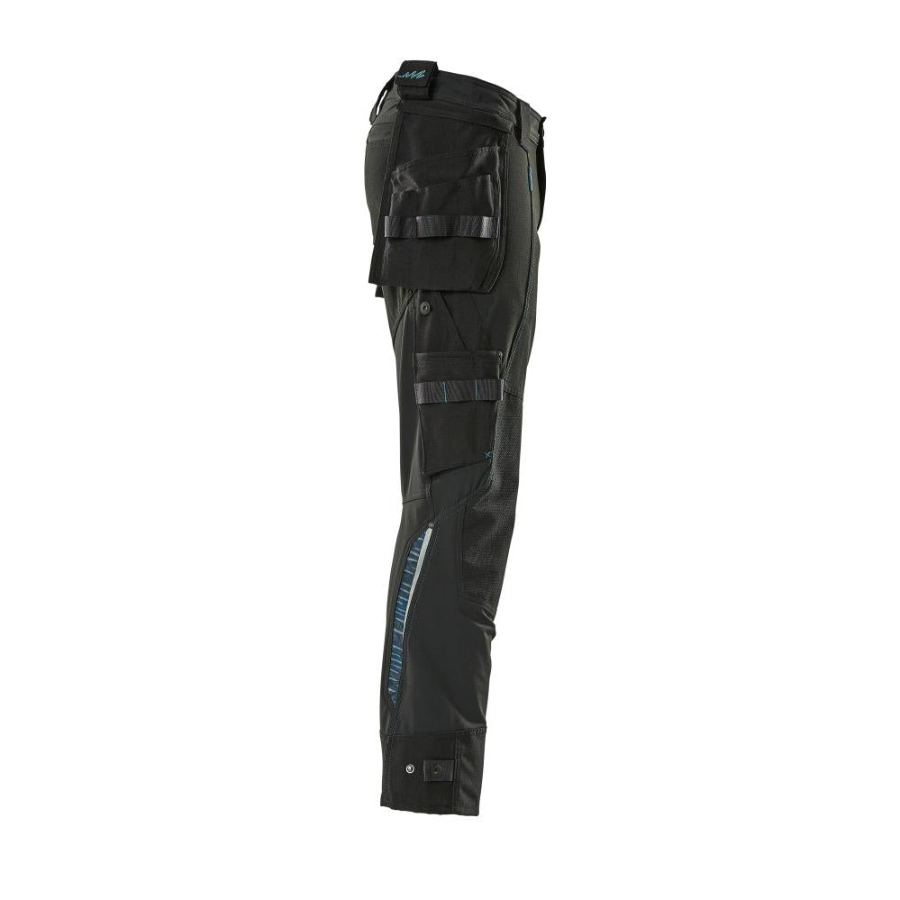 Calças com bolsos suspensos, calças stretch, pretas