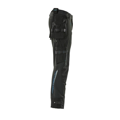 Calças com bolsos suspensos, calças stretch, pretas