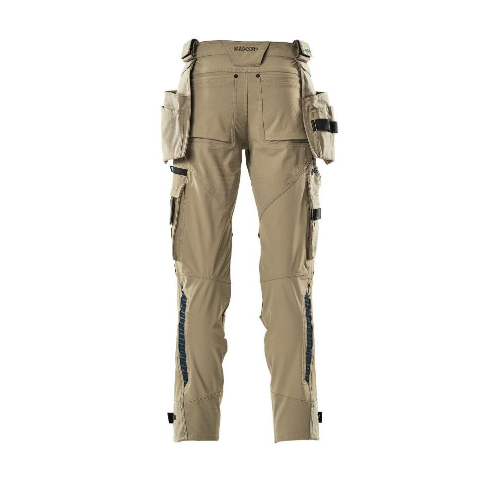 Calças com bolsos suspensos, calças stretch, cáqui claro