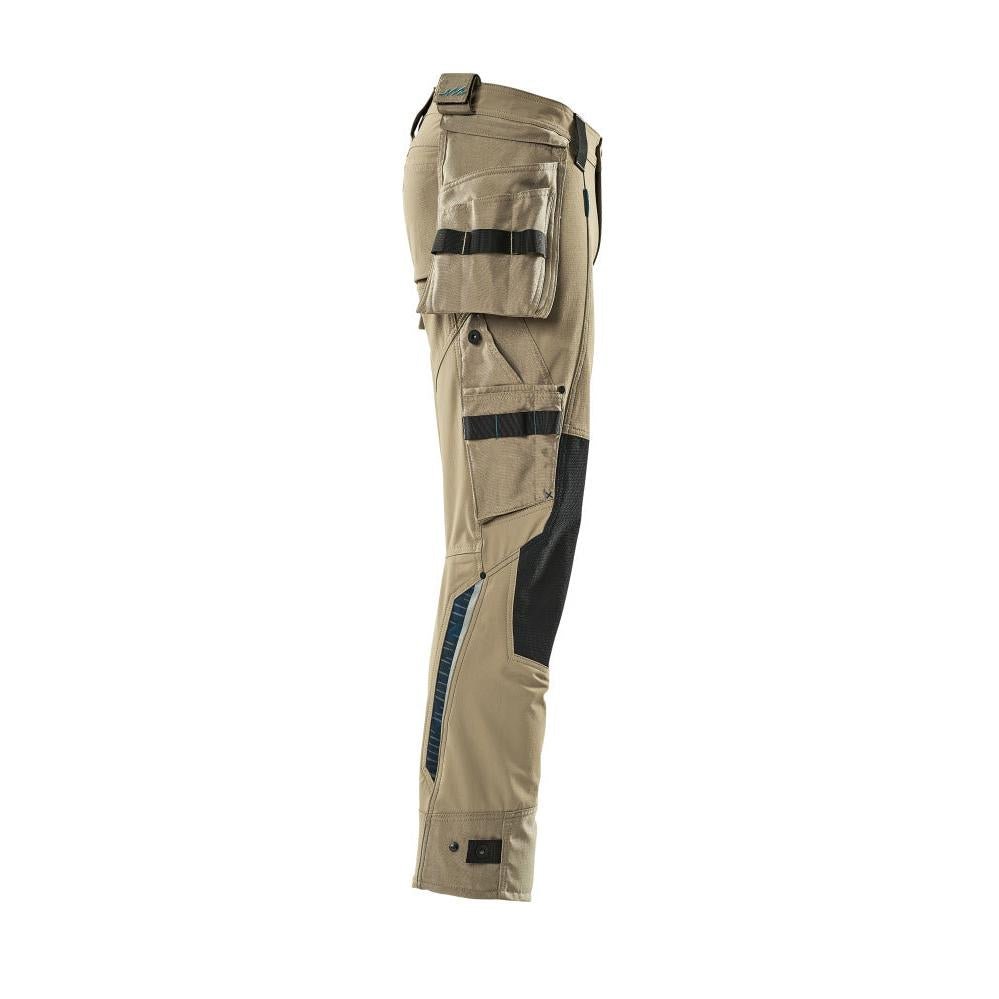 Calças com bolsos suspensos, calças stretch, cáqui claro