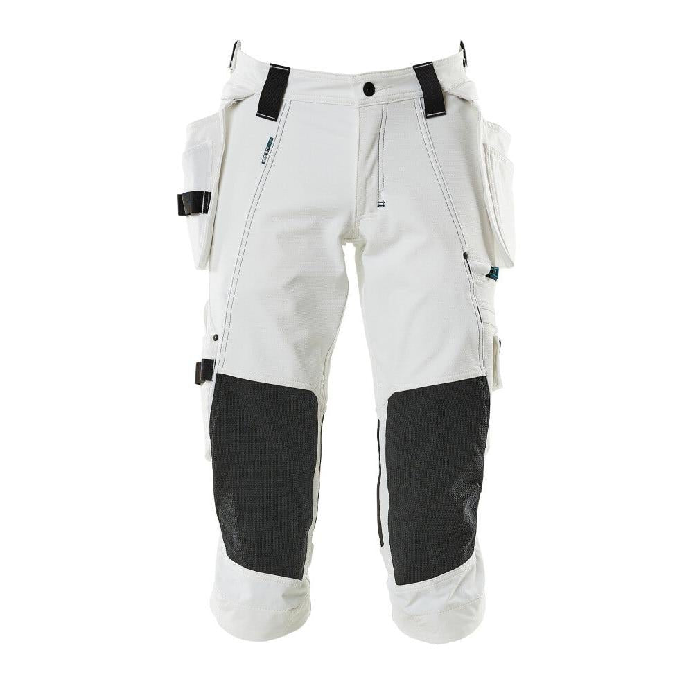 Calças três quartos, bolsos pendurados, calças stretch três quartos, brancas