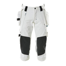 Calças três quartos, bolsos pendurados, calças stretch três quartos, brancas