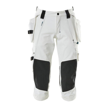 Calças três quartos, bolsos pendurados, calças stretch três quartos, brancas