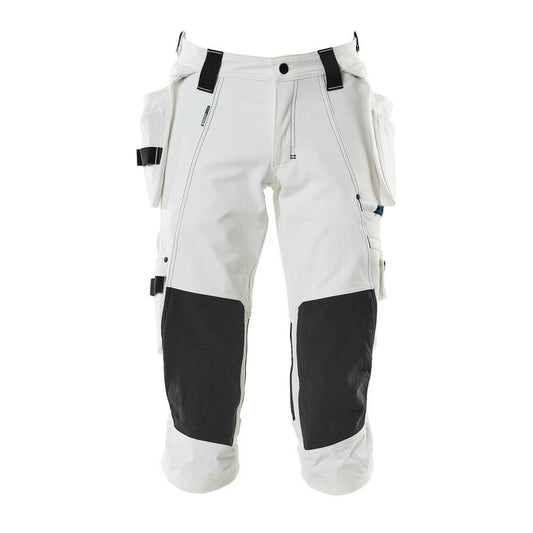 Calças três quartos, bolsos pendurados, calças stretch três quartos, brancas