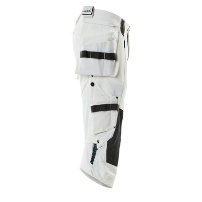 Calças três quartos, bolsos pendurados, calças stretch três quartos, brancas