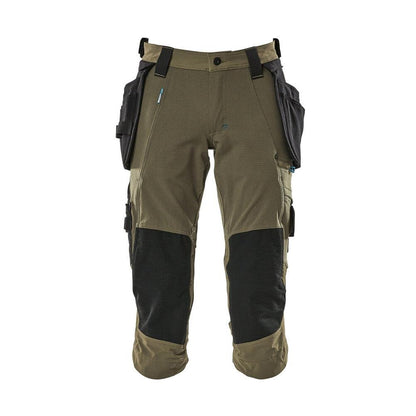 Calças três quartos, bolsos suspensos, calças stretch três quartos, verde musgo
