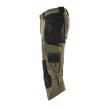 Calças três quartos, bolsos suspensos, calças stretch três quartos, verde musgo