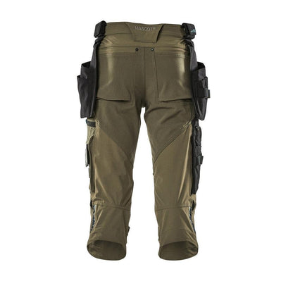 Calças três quartos, bolsos suspensos, calças stretch três quartos, verde musgo