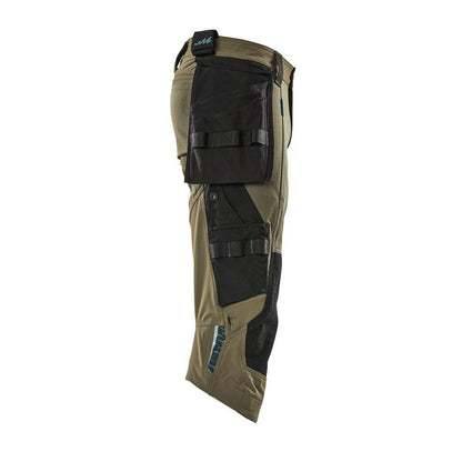 Calças três quartos, bolsos suspensos, calças stretch três quartos, verde musgo