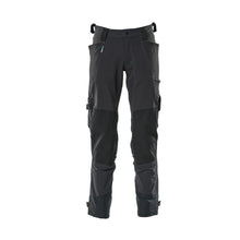 Calça com bolsos nos joelhos confeccionada em Dyneema, calça stretch, preto-azul