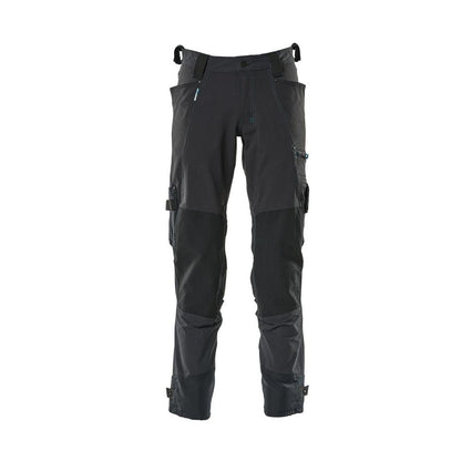 Calça com bolsos nos joelhos confeccionada em Dyneema, calça stretch, preto-azul