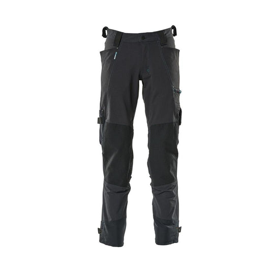Calça com bolsos nos joelhos confeccionada em Dyneema, calça stretch, preto-azul