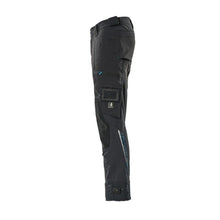 Calça com bolsos nos joelhos confeccionada em Dyneema, calça stretch, preto-azul