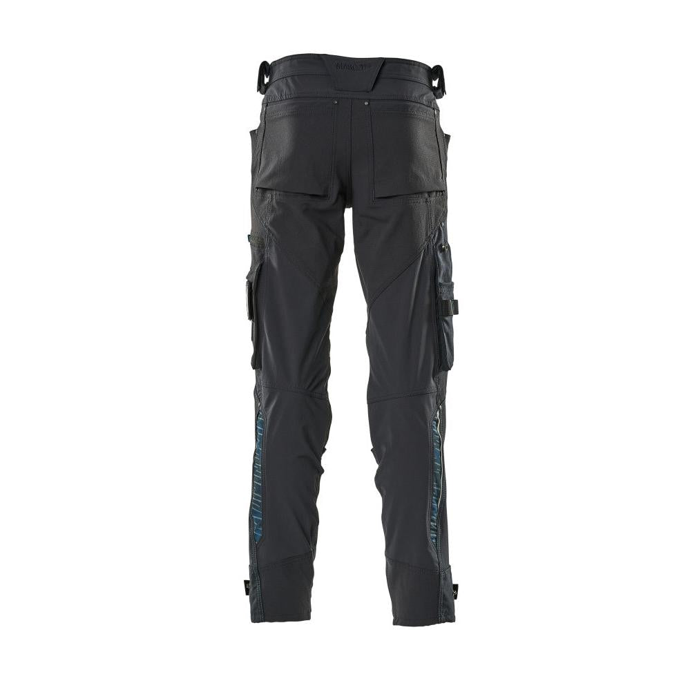 Calça com bolsos nos joelhos confeccionada em Dyneema, calça stretch, preto-azul