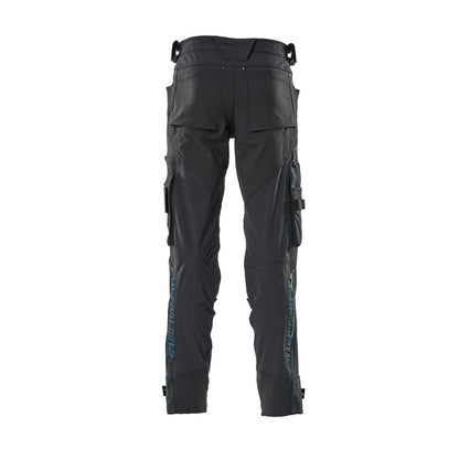 Calça com bolsos nos joelhos confeccionada em Dyneema, calça stretch, preto-azul